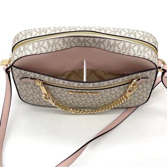Michael Kors EW Zip Chain Xbody Bag Vanilla/ Light Pink - Picture 11 of 14